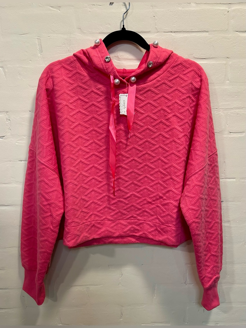 Simply Southern NWT Pink Quilted Pearl Rhinestone Embellished Hoodie XL